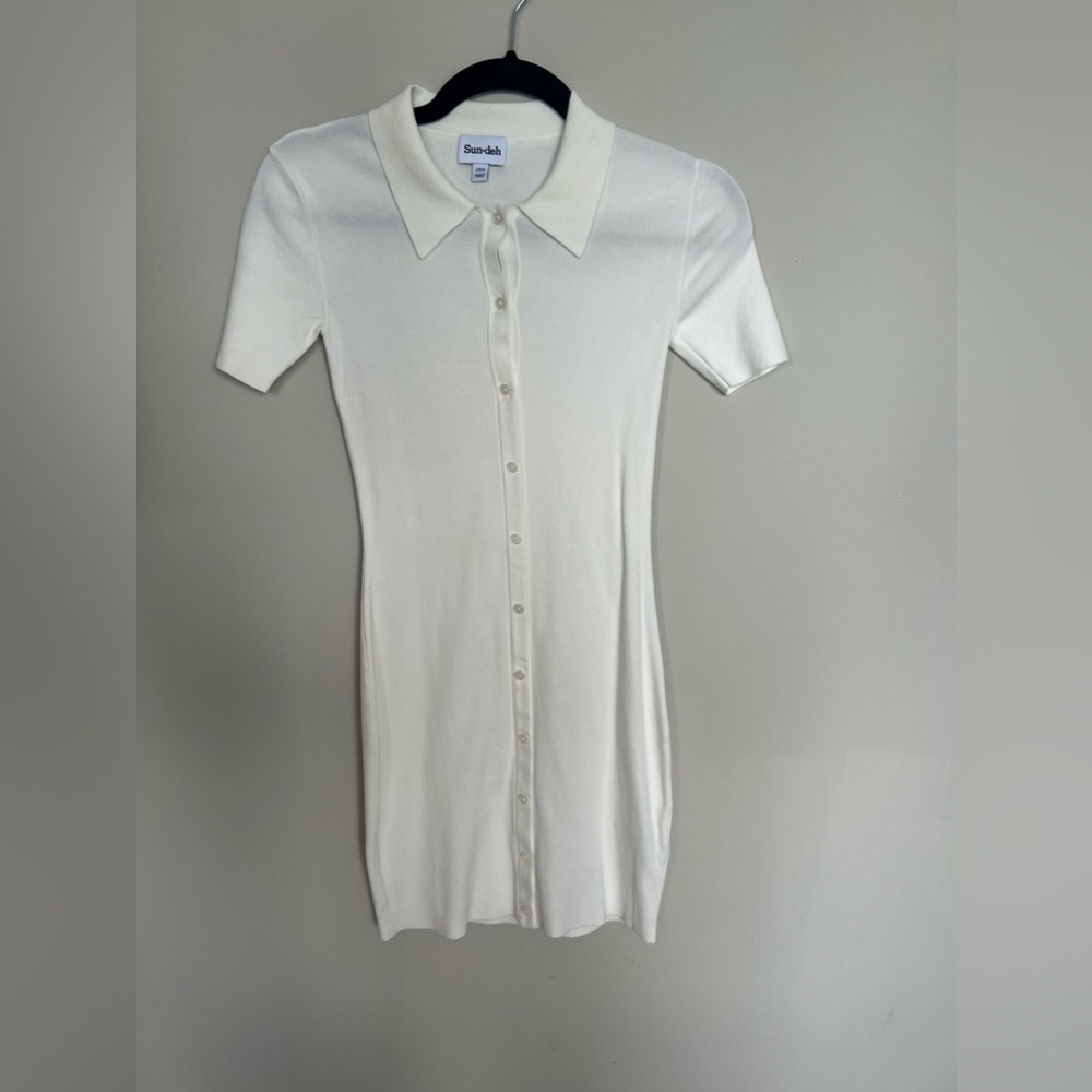 Aritzia Sunday Sun Deh Best Ralph Knit Shirt Dress White Size XXS